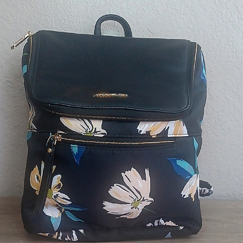 Travelon Black and White Backpack with Floral Design With Light